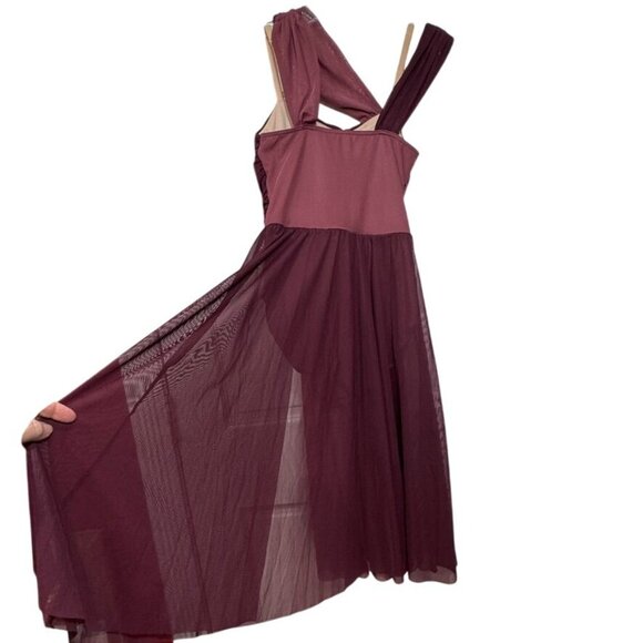 Balera Two-Tone Dance Dress Costume Burgundy Pink Multiway Straps Ballet Lyrical - Picture 5 of 15